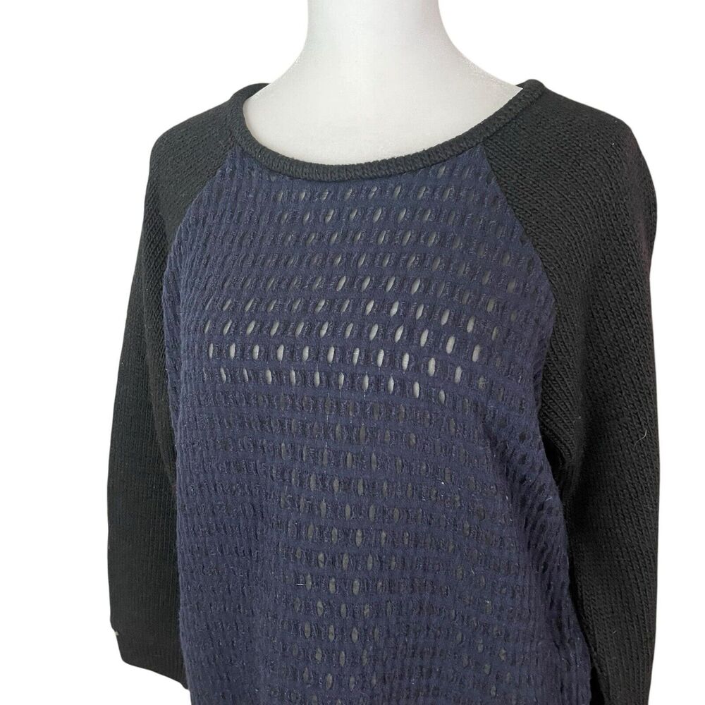 Tibi Medium Tunic Sweater Black Black Perforated Popover Wool Blend - Picture 6 of 8